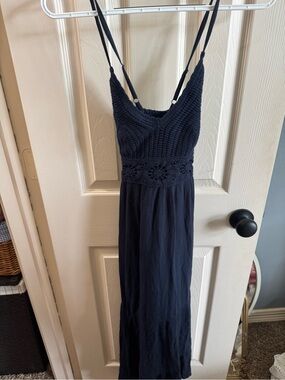 Hollister Navy Crochet-Top Spaghetti Strap Maxi Dress